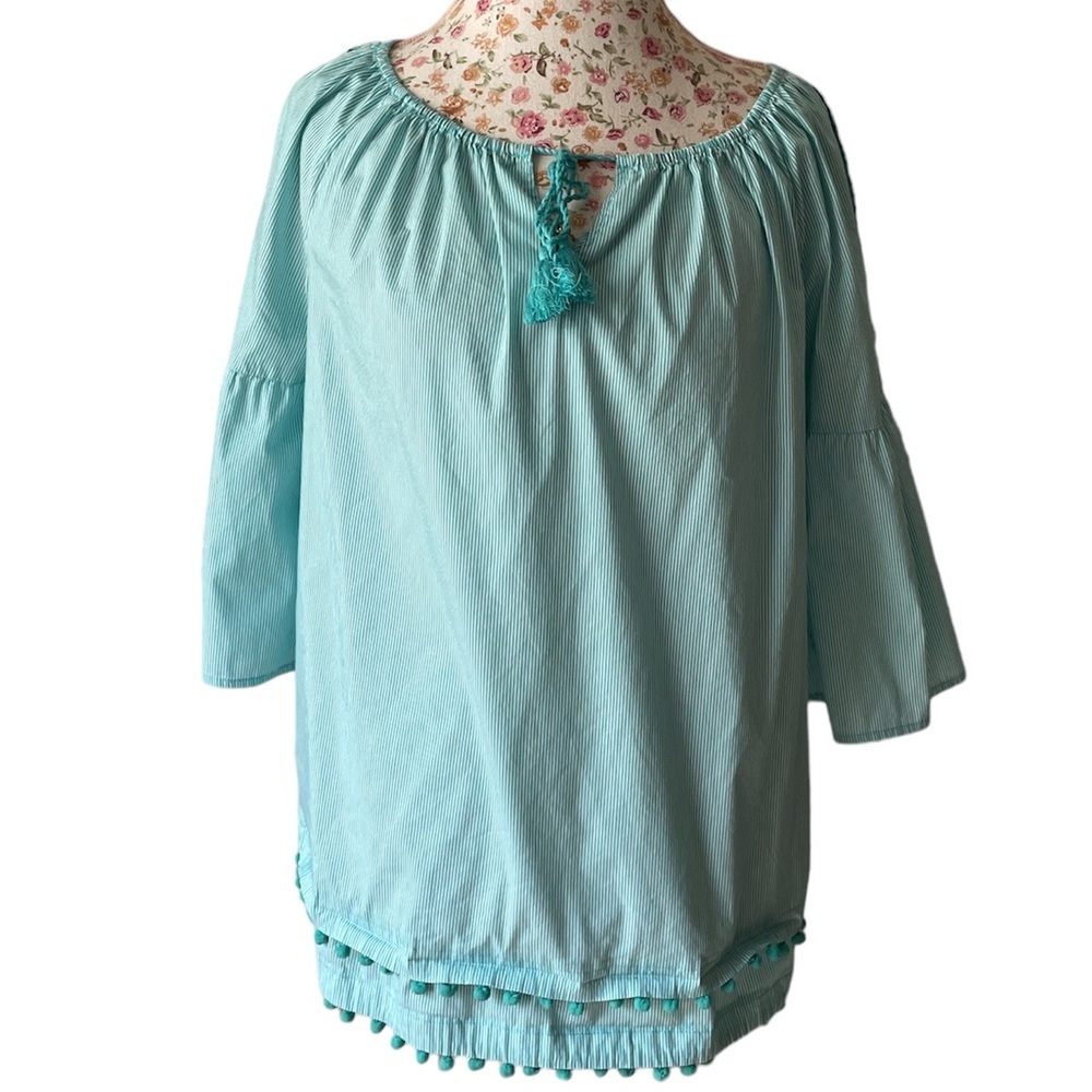 Rafaella Weekend Womens Medium 3/4 Sleeve Green Blouse Peasant Top Classiccore